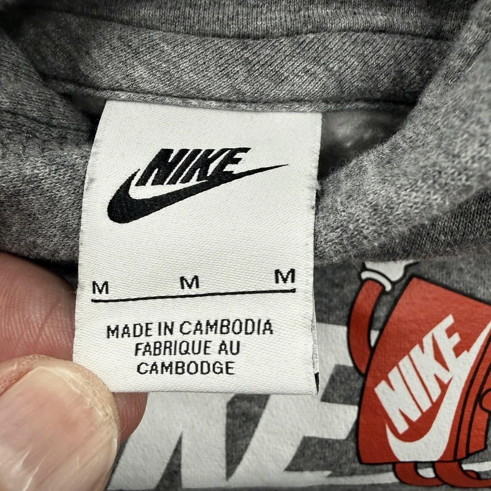 Nike Hoodie Youth Medium Gray Fleece Cartoon Graphic Pullover Kangaroo Pocket